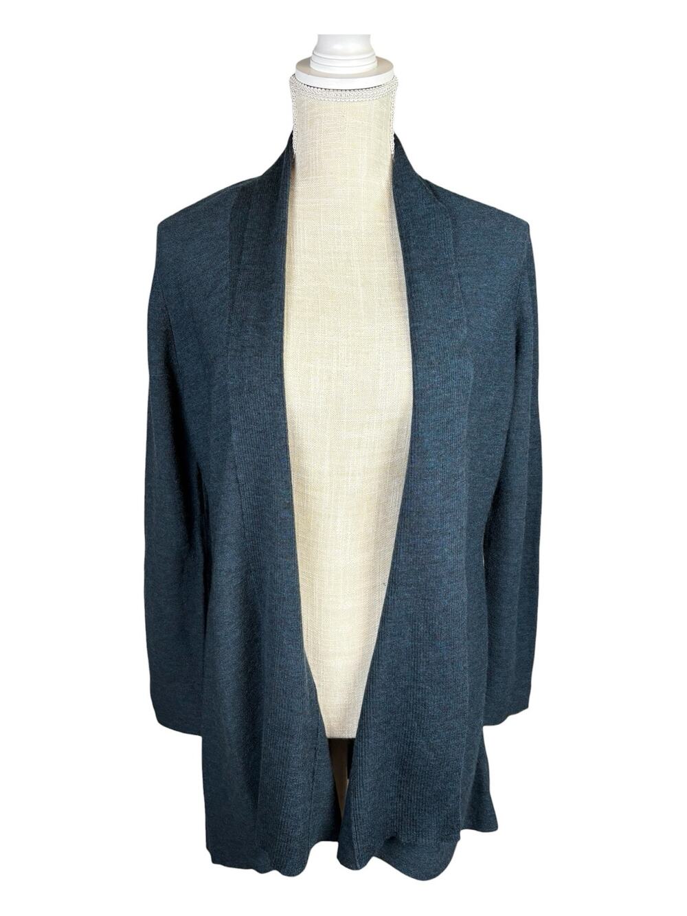 Eileen Fisher Open Front 100% Merino Wool Cardigan Sweater Women's Medium Blue